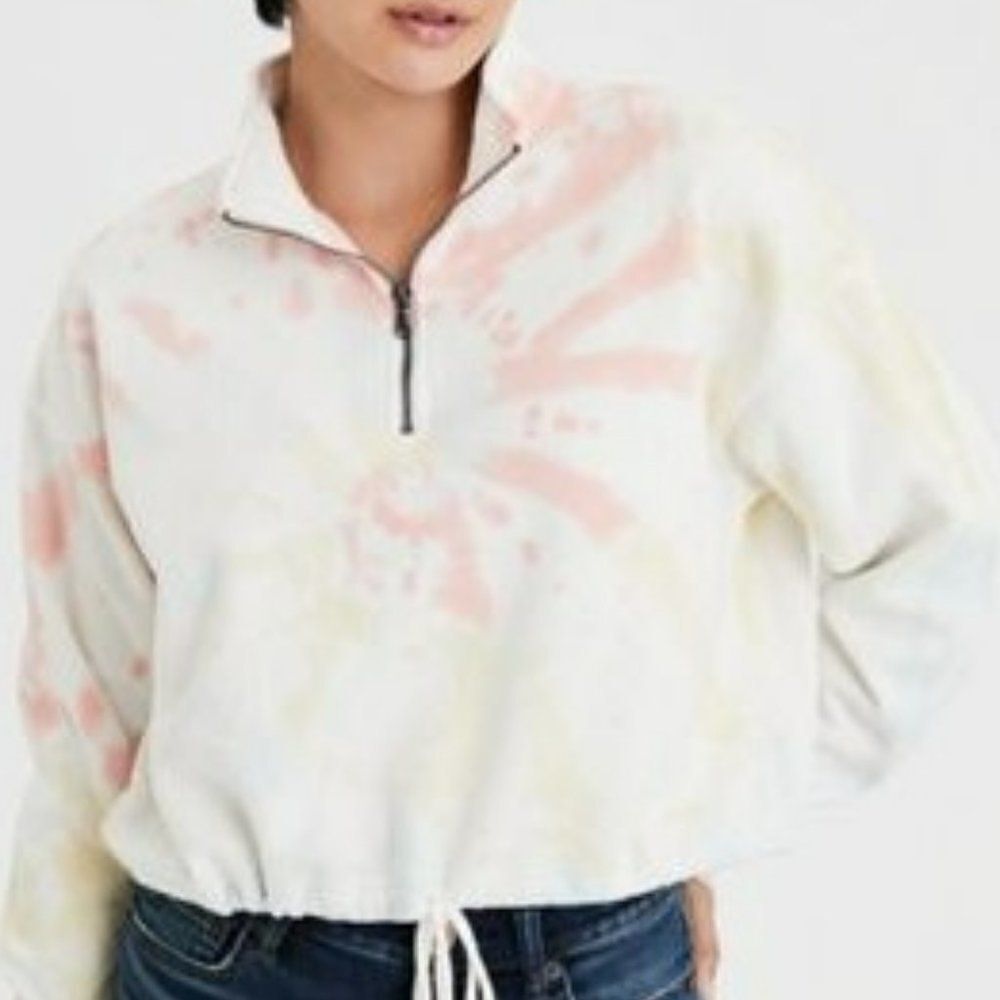 American Eagle Tie Dye Cropped Quarter Zip sz S